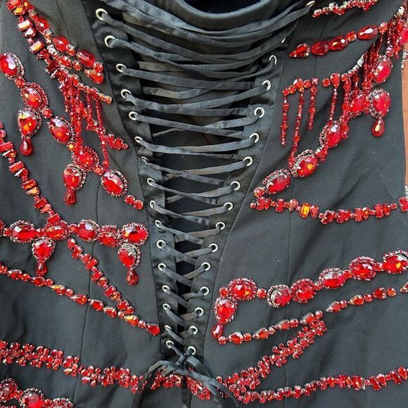 RETROFETE Prae Black Red Crystal Bustier Corset Embellished Dress size small NWT - Picture 6 of 13